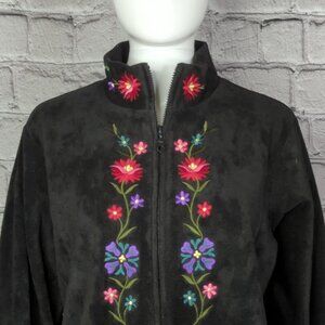 Susan Graver Black Floral Embroidered Velour Jacket, Women's Small NWT